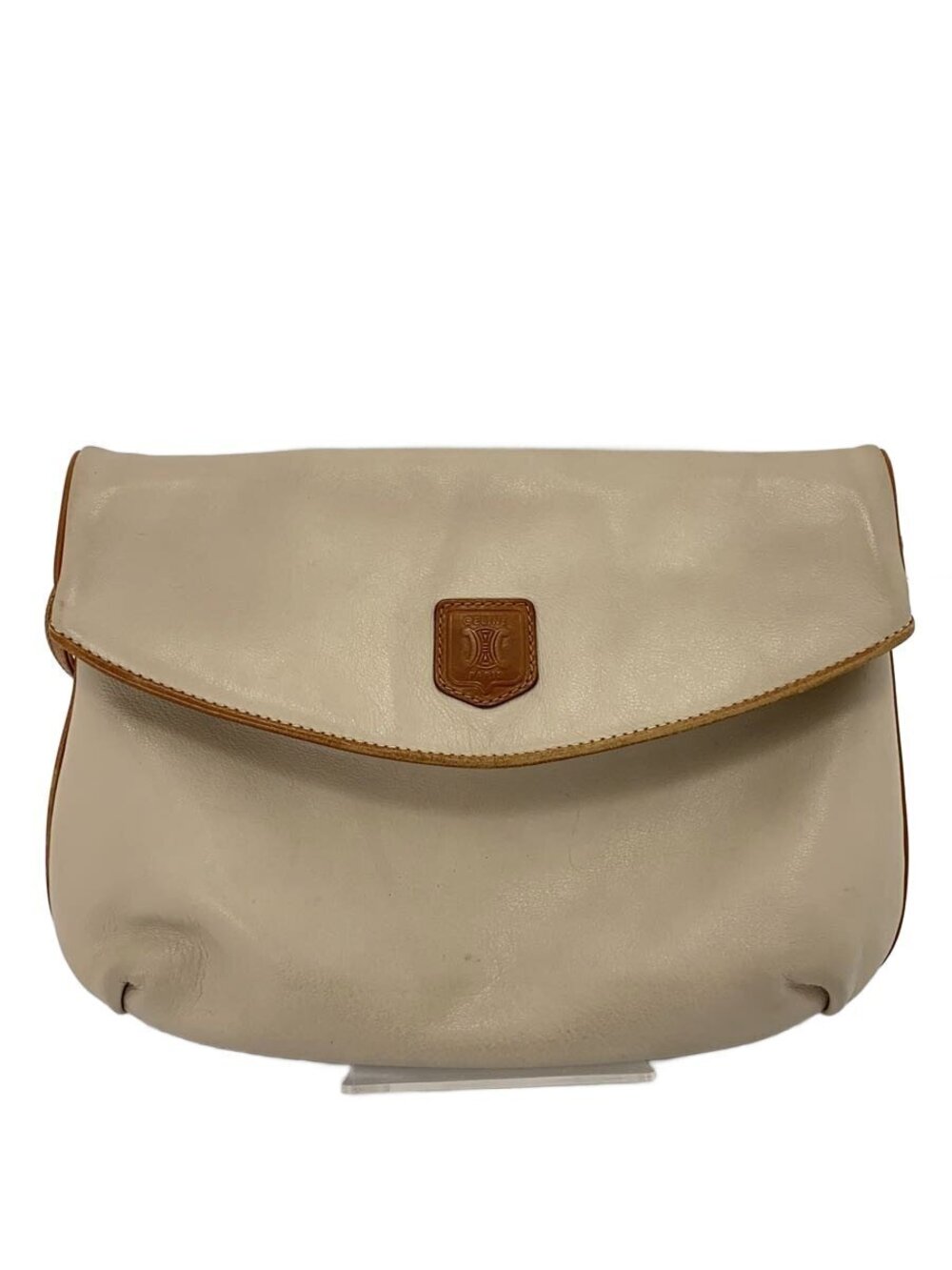 Celine leather foldover clutch off white cream smooth leather